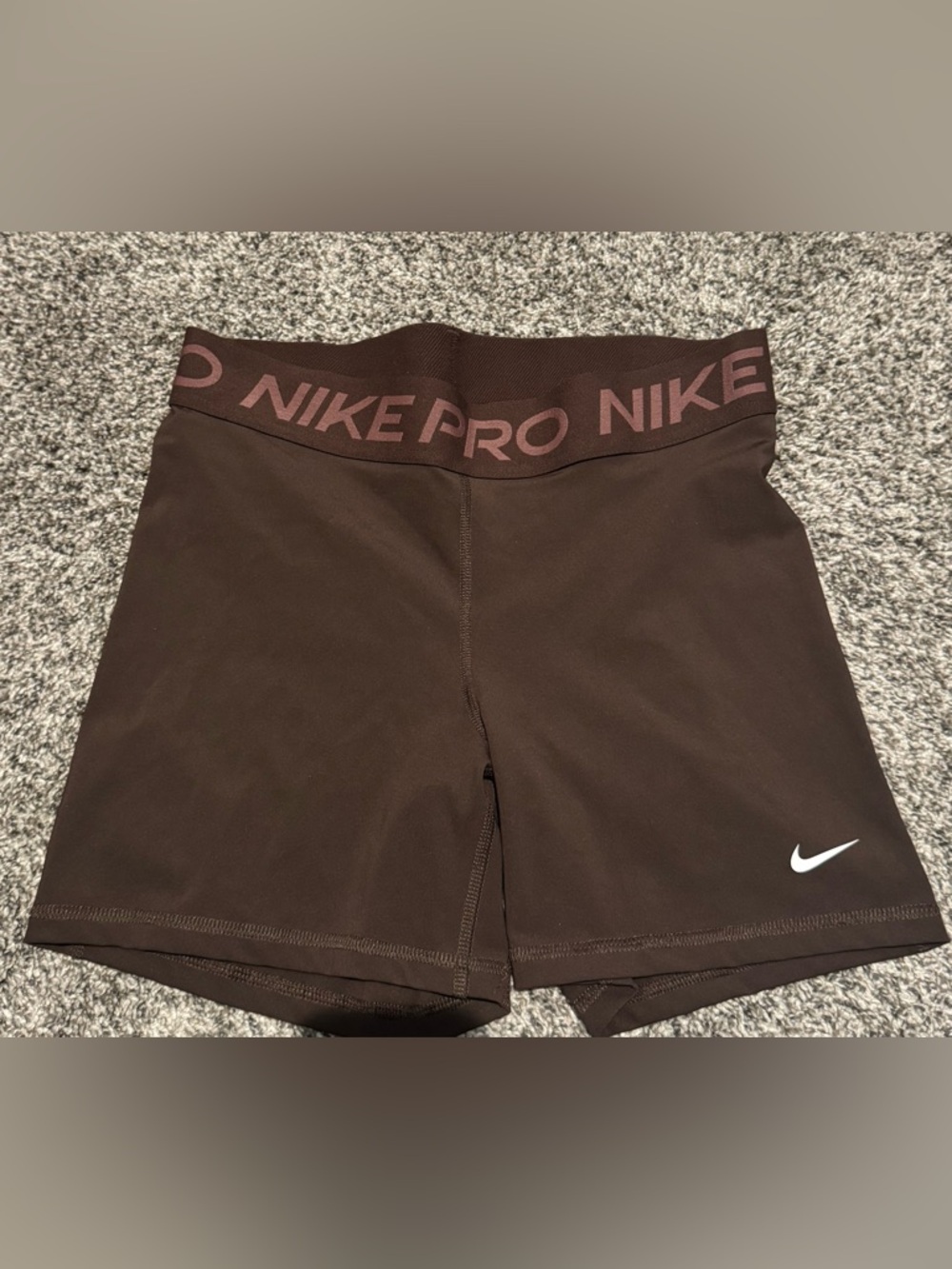 Nike Pro Women's Chocolate Brown Athletic Shorts with Branded Waistband